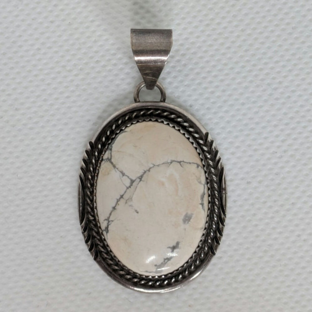 Howlite Sterling Pendant Native American Indian Silver Jewelry By Herman Lee.